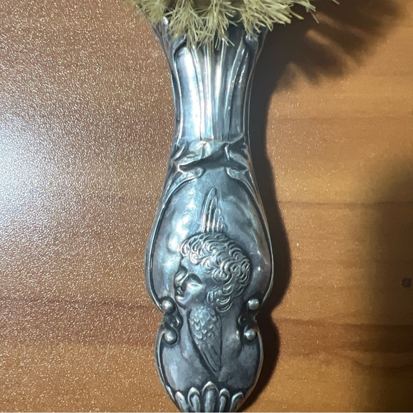 Antique Victorian Edwardian Sterling Silver Hairbrush Cherubs Angels Repousse